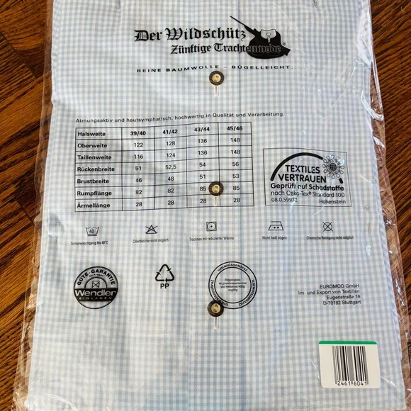 NEW Wildschuetz Trachten Button Down Shirt Short Sleeve Made in Germany Sz L - Picture 5 of 7